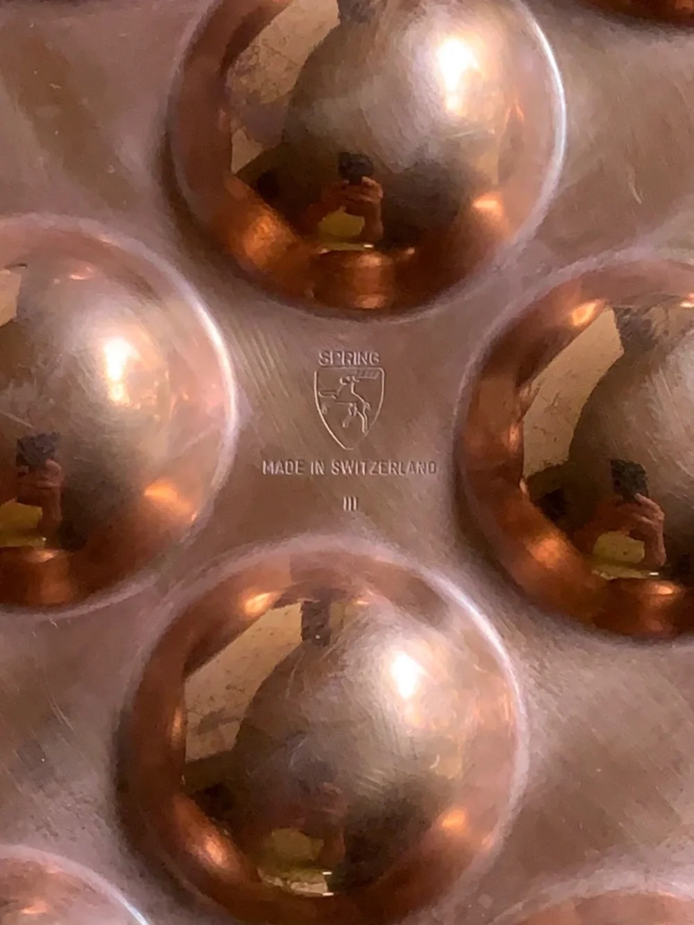 Vintage SPRING Switzerland Copper Escargot Pan – 12 Snail Wells – Brass Handles